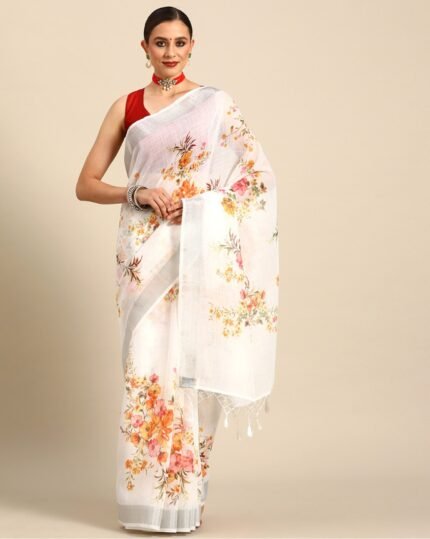 Women Floral Print Saree with Tassels