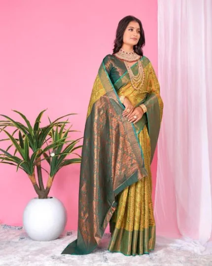 Women Floral Woven Banarasi Saree with Contrast Border